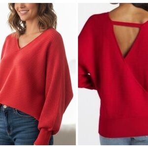 NWT PINQUE, Stich Fix Women's V-Neck Red Sweater.Size S